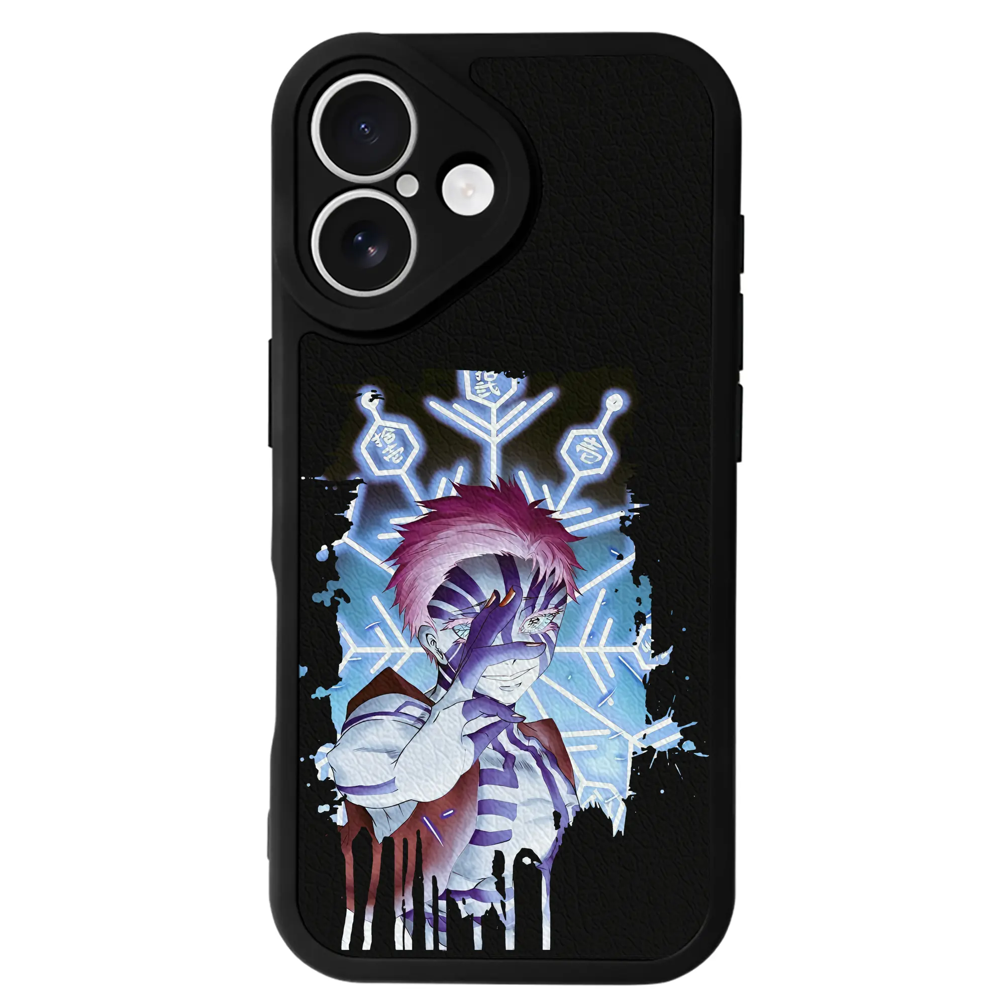 鬼滅の刃 グッズ,猗窩座 - IPhone 16シリーズ対応 ・ シリコンスマホケース ・ レザー調 ・ 高精度フィット ・ 耐衝撃 ・ ワイヤレス充電対応 ・ 精密カット